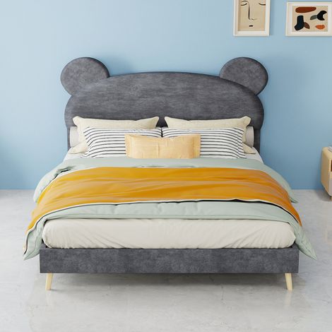Kinderbett 140x200 mit gepolstertem Kopfteil Grau OKMYHOME (1/5)