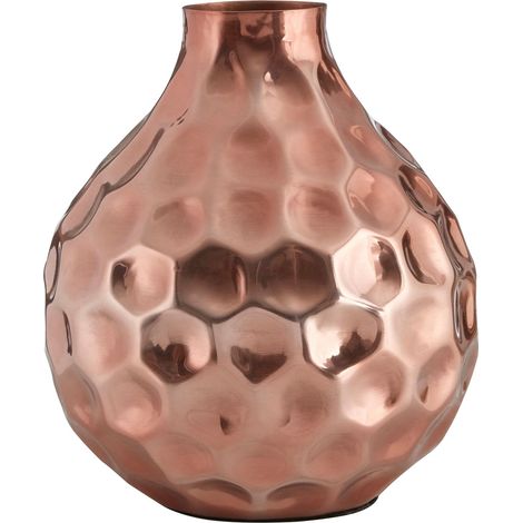 Premier Housewares Copper Finish Decorative Vase/ Accentuated With Honey Comb Beaten Design Aluminum Vases For Decoration 25 x 30 x 25