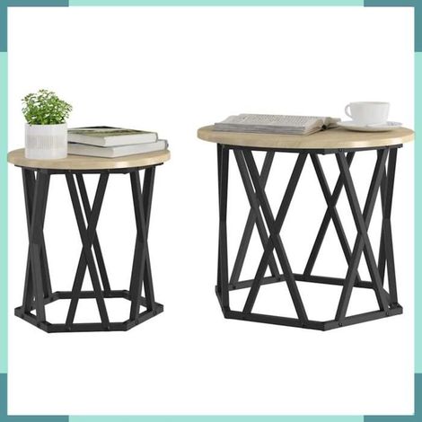 868244 Table d'appoint 2 pcs Chêne Sonoma Bois d'ingénierie et acier (1/5)