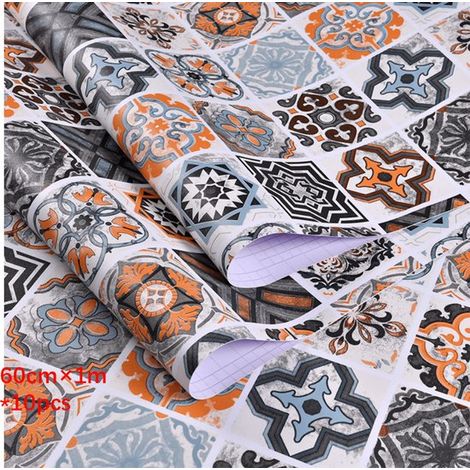 Lot de 10 autocollants de sol antidérapants, 60 cm x 1 m, imperméables et épaissis, pour cuisine, salle de bain, balcon et carrelage (1/5)