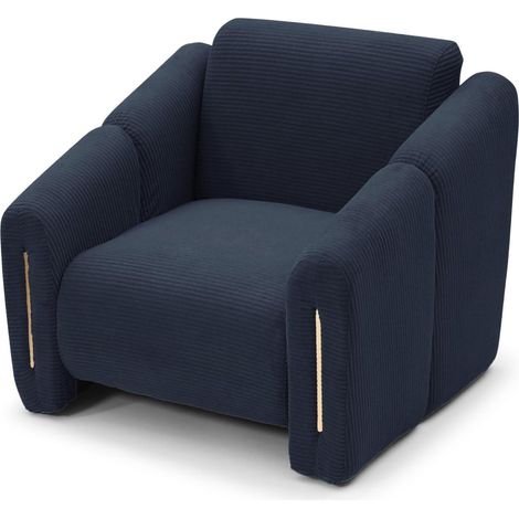 Fauteuil design Maximilien Métal doré et Velours côtelé Bleu foncé