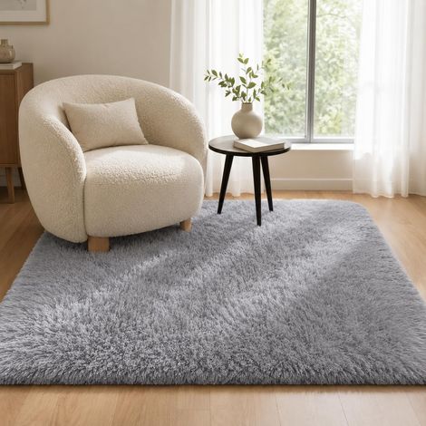 Tapis de Salon Shaggy Tapis Chambre Moderne à Poils Longs et Moelleux, Grand Doux Tapis de Sol Pelucheux Dessous Antidérapant, Gris Colombe, 120x170cm (1/5)