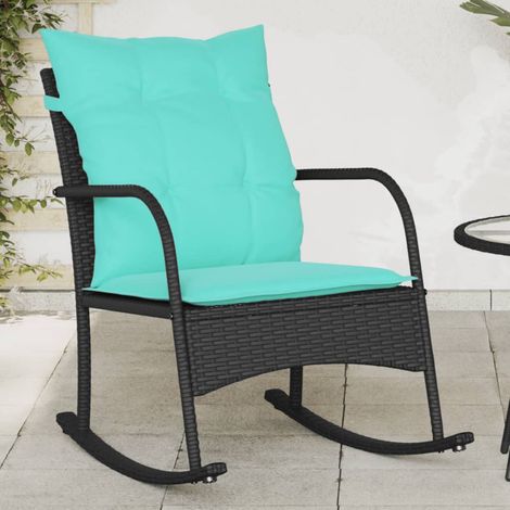 vidaXL Chaise à bascule de jardin avec coussins noir résine tressée (1/5)