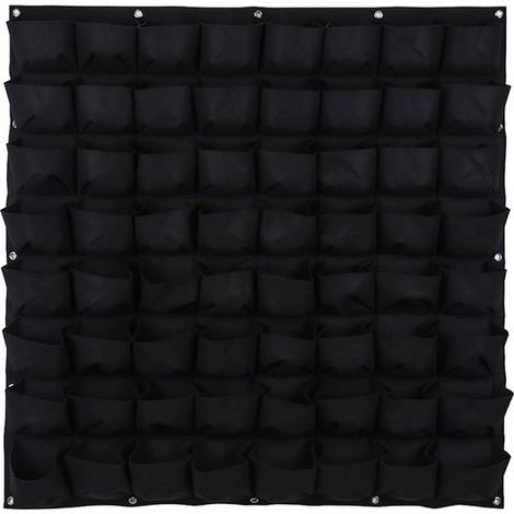 Jardinière suspendue à 64 compartiments - 100 x 100 cm - Grande jardinière verticale - Sac de jardin vertical - Noir - Support pour plantes d'extérieur (1/5)