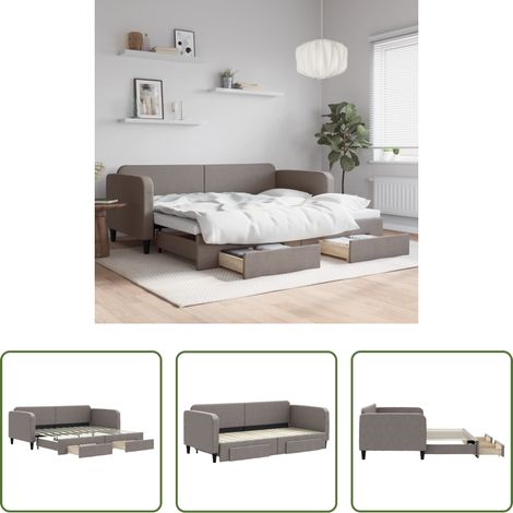 vidaXL Sofa-Bett - Tagesbett Ausziehbar mit Schubladen Taupe 90x200 cm Stoff (1/5)