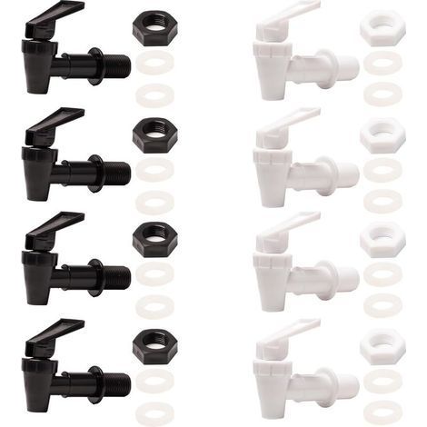 8 Pièces Robinet Distributeur de Boissons en Plastique Robinet de Rechange pour Distributeur de Boisson Robinet de Tonneau Robinets pour tonneau à bière, jus, Fontaine à Boire (Noir, Blanc) (1/5)