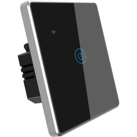 Interruttore a parete touch Smart WiFi Bluetooth con cornice in alluminio, tipo 86, wireless, senza fiamma, compatibile con controllo vocale, 86 x 86 x 35 mm, nero. (1/5)
