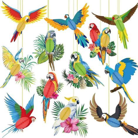 12 decorazioni a forma di uccelli tropicali, decorazioni pendenti a forma di pappagallo 2D, decorazioni a tema uccelli della giungla, decorazioni pendenti a forma di pappagallo per feste estive tropic (1/5)