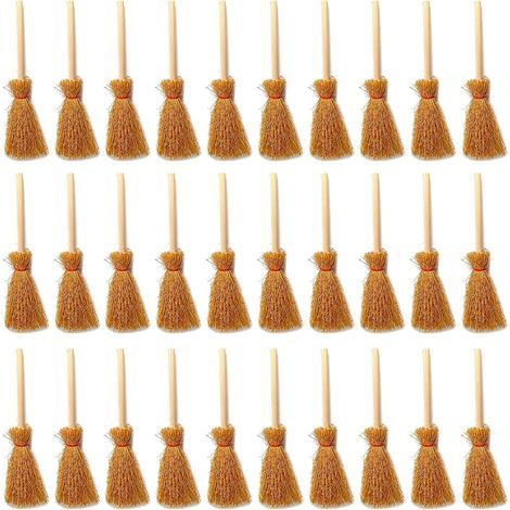 Kit de 30 mini balais miniatures pour maison de poupée, à suspendre, avec corde rouge, idéal pour les fêtes à thème. (1/5)
