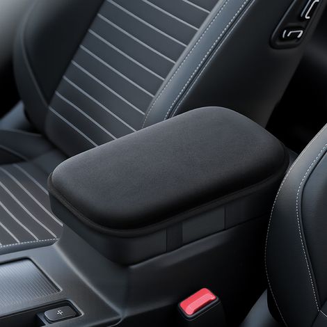 Reposabrazos para coche - Cojín elevador para reposabrazos central - Alfombrilla de felpa - Reposabrazos para interior de coche - Funda para reposabrazos - Negro clásico (1/2)