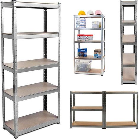 étagères métalliques robustes à 5 couches avec une capacité de charge maximale de 875 kg (175 kg par étage), étagères de rangement réglables, adaptées aux garages, sous-sols, cuisines, matériaux galva