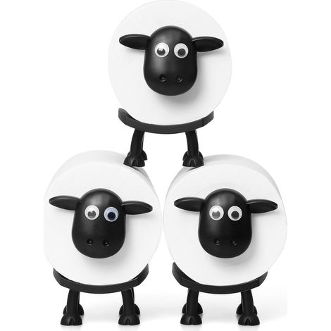 Lot de 3 porte-rouleaux de papier toilette avec mouton, ensemble de salle de bain autoportant, impression 3D, mouton noir, rangement de rouleaux de papier de soie (1/5)