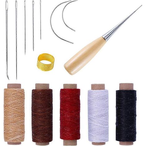 Kits de couture pour cuir à faire soi-même : outil de réparation du cuir inclus, alêne, fil à coudre, dé à coudre (1/4)