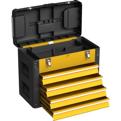 Caja de herramientas vacía de acero y plástico amarilla 49,7 x 25,3 x 40,7 cm con 4 cajones (1/5)