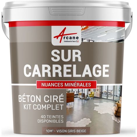 Béton ciré sur carrelage, cuisine, salle de bain, mural, sol, plan de travail, décoratif, revêtement, douche, kit - 10 m² (en 2 couches) Vison Gris Beige - ARCANE INDUSTRIES