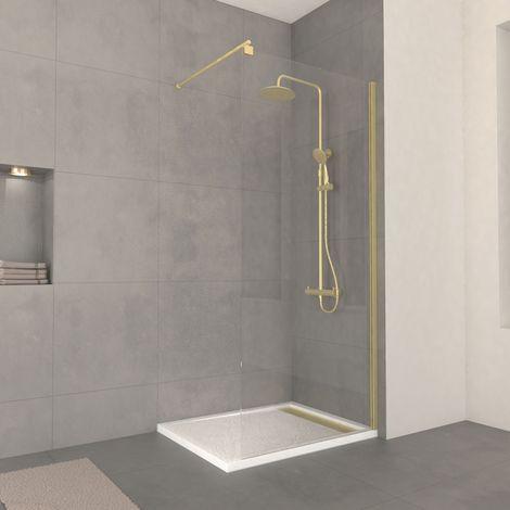 Pack Mampara de Ducha Transparente 90x200cm - Barra de Fijación Extensible y Perfil Oro Cepillado