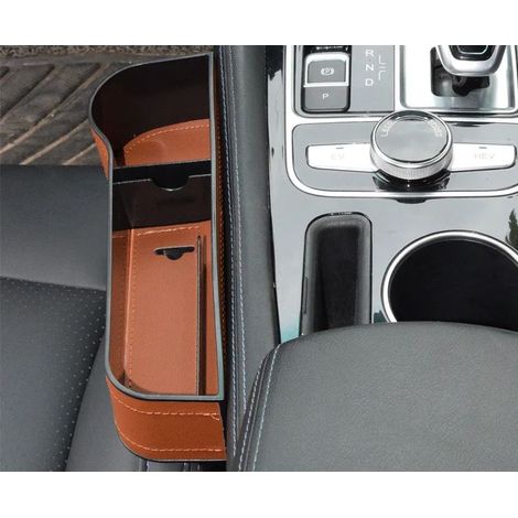 (Cuir marron à gauche) Organisateur de siège auto avec fente et compartiment de rangement pour Citroën C2, C3, C4, Cactus, C5, C4, Picasso, C6, DS3, DS4 et DS5. Boîte de rangement intégrée pour siège (1/5)