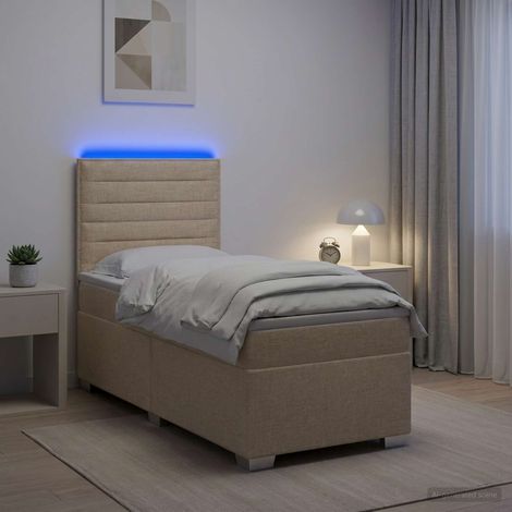 vidaXL Lit boxspring avec matelas Crème 100 x 200 cm Tissu (1/5)