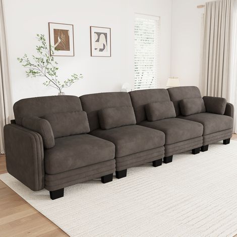 Sofá modular de 4 plazas 330x88x88 cm en chenilla marrón con cojines móviles - CHICFURN (1/5)