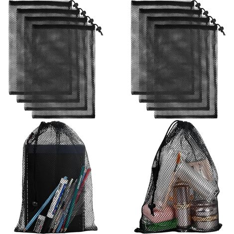 10 schwarze Nylon-Netzbeutel mit Kordelzug, 20 x 30 cm, für Sport, Reisen und Outdoor-Aktivitäten