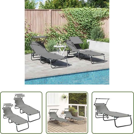 Faltbare Sonnenliege - Klappbare Sonnenliege 2 pcs Grau 190 x 57 x 81 cm Oxford (1/5)