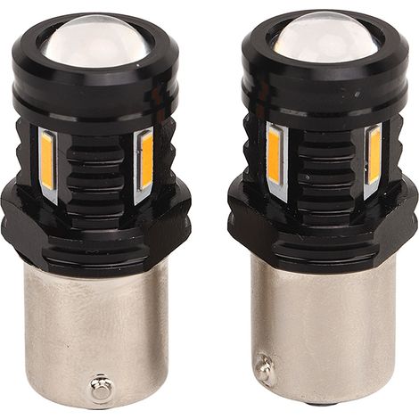 Lot de 2 ampoules LED 120 W 1500 lm BA15S 1156 ultra-lumineuses 12-24 V universelles pour feux de recul et clignotants, compatibles avec voitures, SUV, camions et camping-cars. Lumière jaune 3000 K.