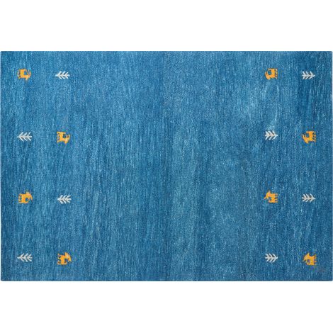 Alfombra gabbeh de lana azul oscuro amarillo gris 160 x 230 cm a mano viejo oeste Calti (1/5)