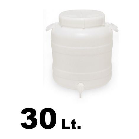Tanica/Bidone/Fusto in plastica a bocca larga con predisposizione rubinetto + rubinetto 30lt.