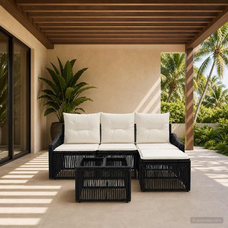 vidaXL Conjunto de sofás de jardín 5 uds. Negro ratán sintético (1/5)