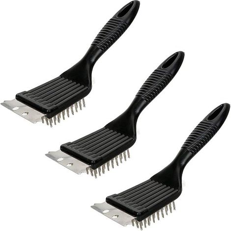 Brosse de Barbecue - - 3 Pièces - Acier Inoxydable - Nettoyage Facile - Couleur Noir (1/4)