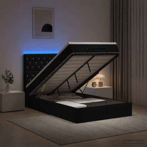 Cama tipo otomana con colchón y LED Negro 120 x 190 cm (1/5)