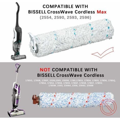 Das Ersatzbürsten- und Filterset 2554A ist kompatibel mit den All-in-One-Staubsaugern Bissell CrossWave Wireless Max 2554A, 2590, 2593 und 2596. (1/4)