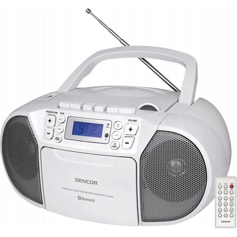 Radio con lettore di cassette CD-R/RW, MP3, USB Bluetooth SPT3907W e telecomando bianco