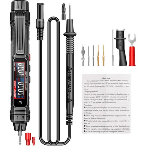 ANENG A3005A/B Digitales intelligentes professionelles Multimeter mit Sensorstift, Phasenfolgetester, Wechselspannungsprüfer – A3005B High-Konfiguration – Schwarz