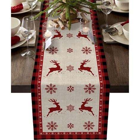 1 Chemin de table,Flocons de neige,Renne,Polyester,Décoration Noël,Table à manger,Cuisine (1/5)
