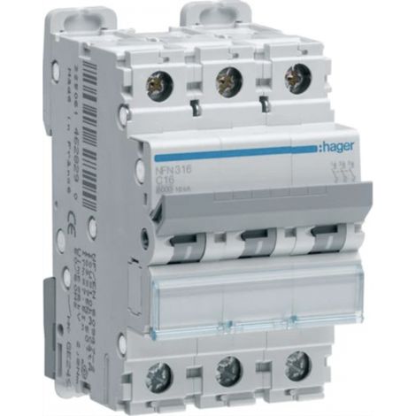 Nfn316 Disjoncteur Hager Triphasé 16a - 3p - 6-10ka - Courbe C - Nfn - Bornes Alignées à Vis - 3 Modules (1/2)