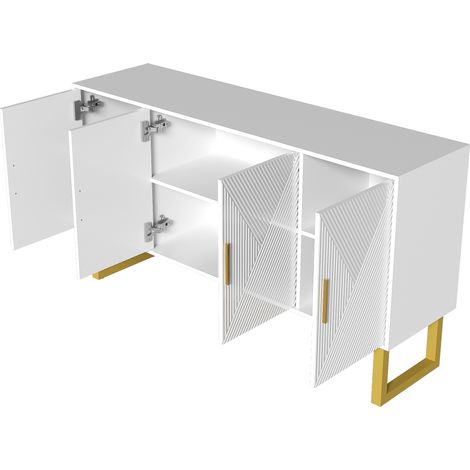 ELVMI Credenza con 4 Ante e Ripiani Regolabili, Frontali Lucidi, per Soggiorno, in MDF e PB, 150 × 40 × 82 cm, Bianco (1/5)
