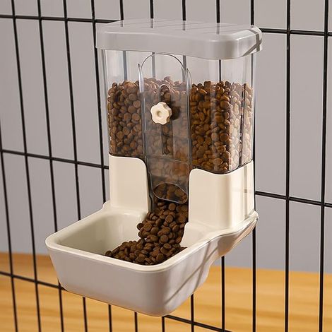 Distributeur Automatique de Nourriture pour Animaux 800ml Distributeur de Nourriture sans Alimentation Réglable pour Cage Clapier Clôture pour Petits Animaux Lapin Cobaye Chinchilla Oiseau(Gris) (1/5)