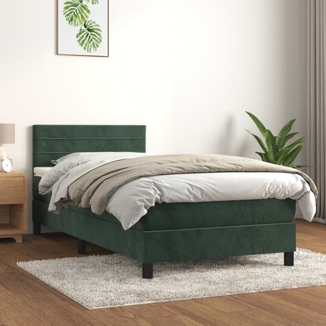 Lit Adulte - Lit à sommier tapissier avec matelas- Lit simple - Meuble de Chambre à Coucher Vert foncé 80x200 cm Velours CNIS4574888 (1/5)