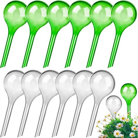 Lot de 12 Arroseurs Automatiques pour Plantes en Forme de Bulbe – Irrigation Goutte à Goutte pour Voyage et Bureau Transparent et Vert (1/4)