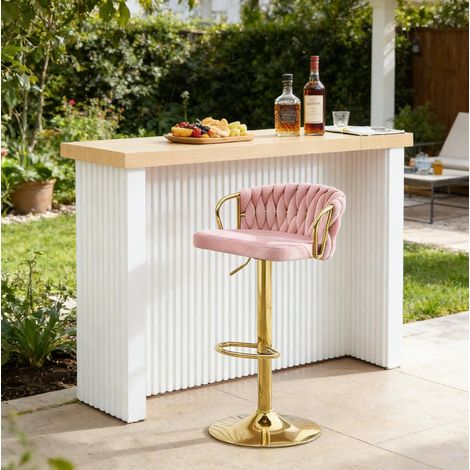 Sgabello da bar girevole e regolabile, schienale avvolgente, poggiapiedi, velluto, rosa (1/5)