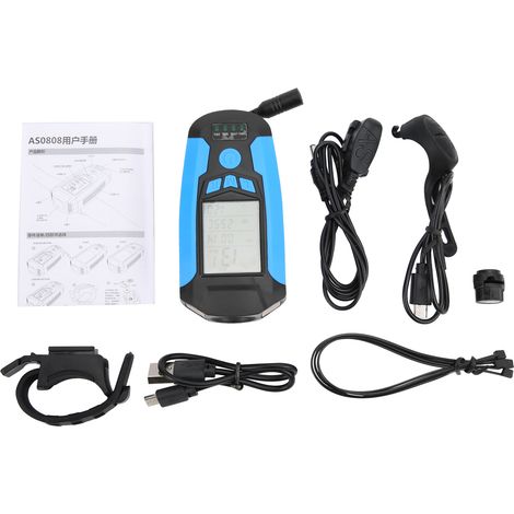 Phare avant vélo USB LED, klaxon électronique avec écran puissance, lumière cycliste bleue, lampe frontale pour guidon, projecteur vélo. (1/5)