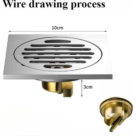 (wire drawing CW)Bathroom shower square floor drain 10cmX10cm silver kitchen stainless steel anti odor floor drain (1/4)