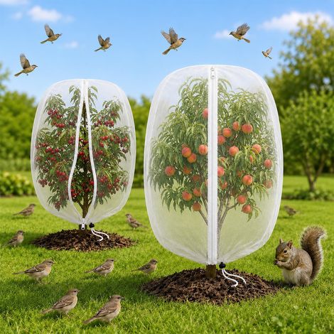 2 Pièces Filet Arbre Fruitier Anti Oiseaux Fermeture Éclair Cordon Serrage Filet Anti Insecte Mailles Fines Fruits Verger 150 x 200 (1/4)