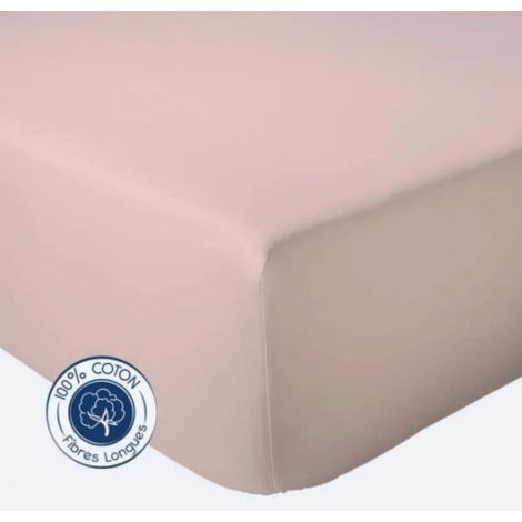 Drap Housse coton bonnet 23 cm fabriqué en France Rose Clair 140x190 cm