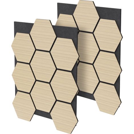 ML-Design 2er Set Akustikpaneele 66x81x2cm für 1m² – Eiche, MDF Akustikplatten in Hexagon-Holzoptik, Wandpaneele zur Schalldämmung, Wandverkleidung für Büro, Studio, Schallschutz & Akustikbehandlung