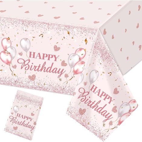 Mantel rosa de cumpleaños - 137 x 274 cm - Impermeable - Decoración de Feliz Cumpleaños - Para niñas, niños, baby showers, fiestas, jardines, picnics, fiestas de cumpleaños (1/5)
