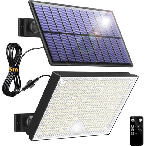 Lampe à détecteur de mouvement étanche à énergie solaire, adaptée à une utilisation en extérieur, livrée avec une télécommande. (1/5)