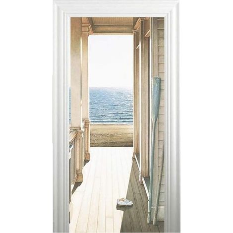 2 Pcs 3D Sticker de Porte Trompe l'Oeil Effect Auto-Adhésif Amovible Autocollant pour Décor Cuisine Chambre Salle de Bain Mur (A) (1/4)