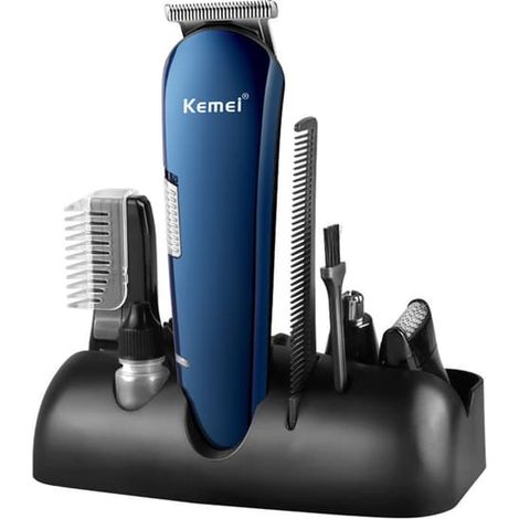 Kit de soin pour homme Kemei 14 pièces comprenant tondeuse à cheveux électrique rechargeable, rasoir et tondeuse nez/nez. Ensemble de soins du visage tout-en-un avec rangement. (1/3)